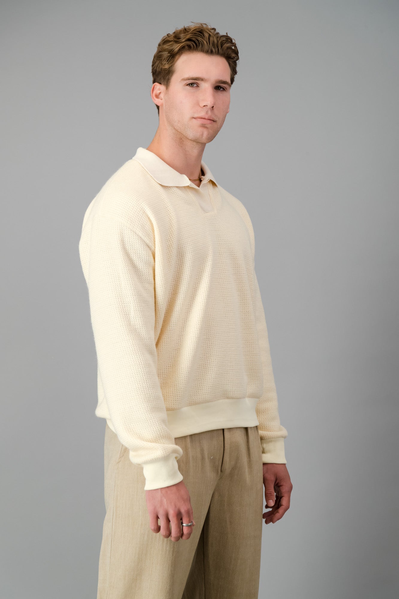 Polo Jersey Knit Acrylic Cream LS