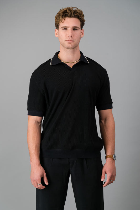 Polo Rayon-rich Rib Black SS