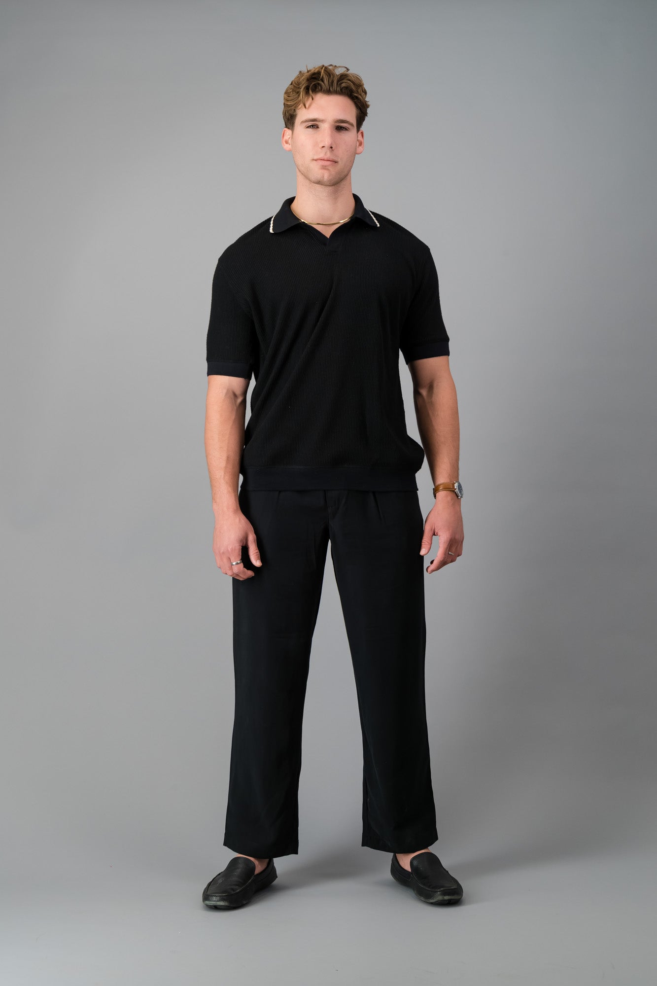 Polo Rayon-rich Rib Black SS