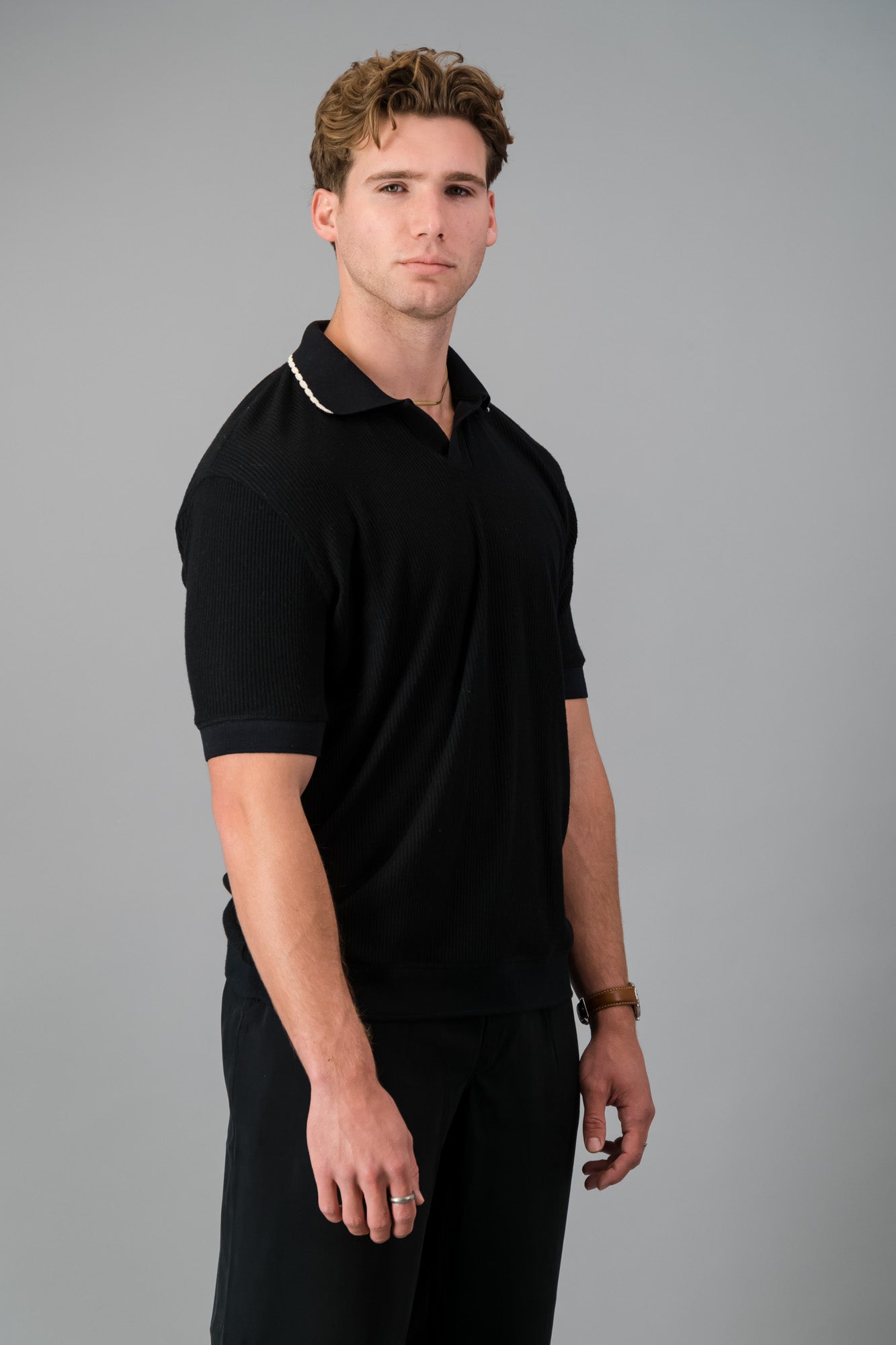 Polo Rayon-rich Rib Black SS