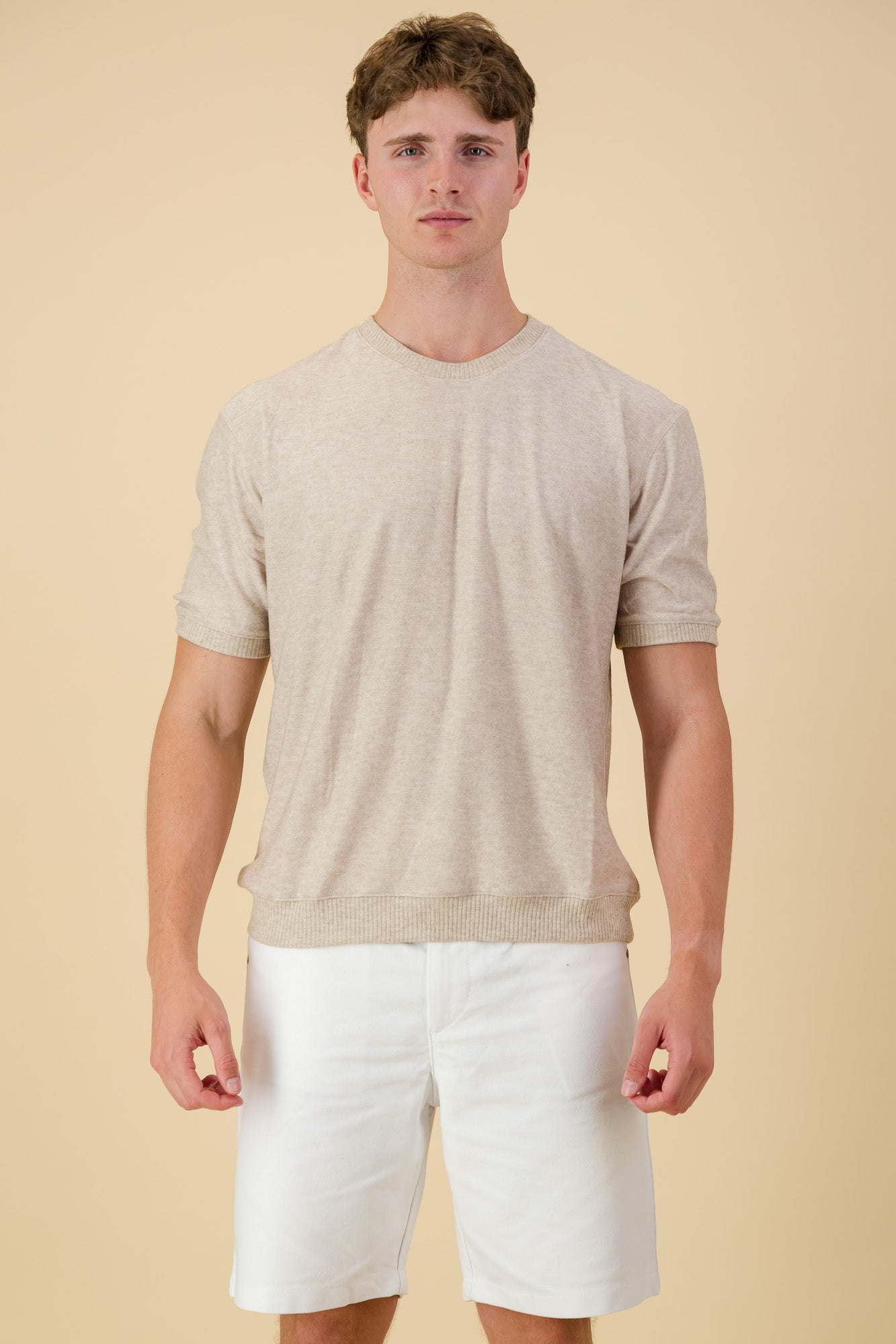 Rayon Knit Regular Fit T-Shirt Beige