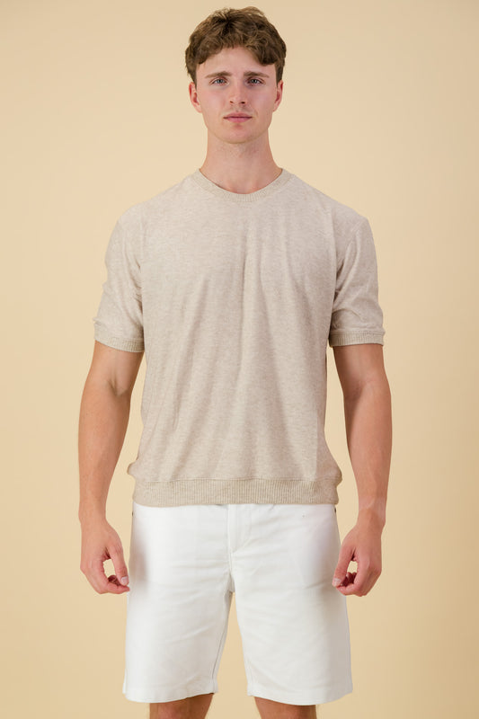 Rayon Knit Regular Fit T-Shirt Beige