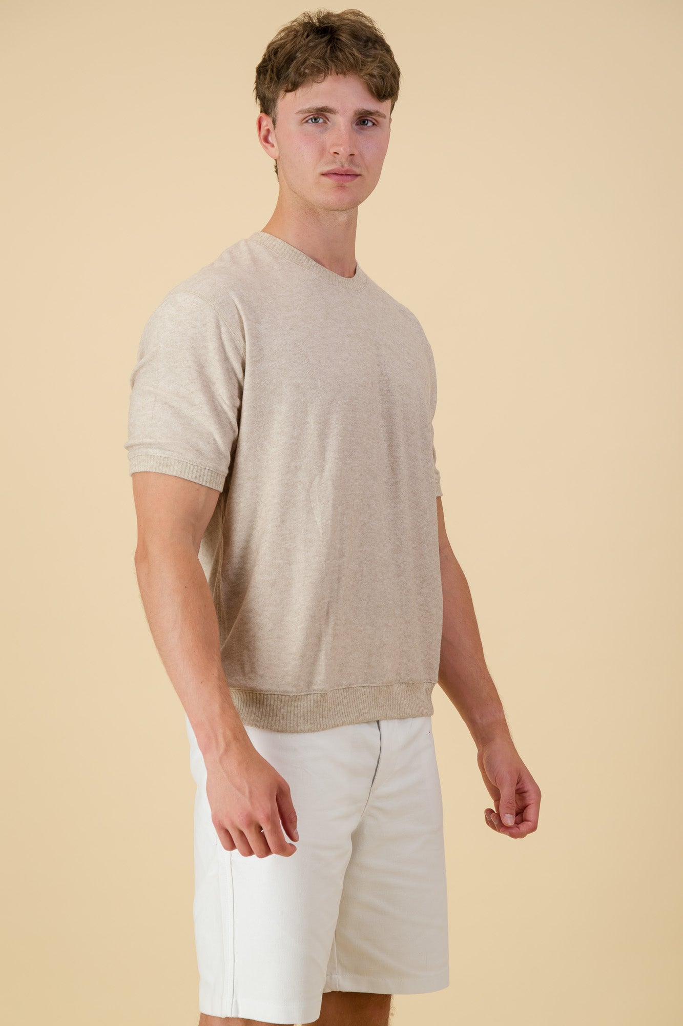 Rayon Knit Regular Fit T-Shirt Beige