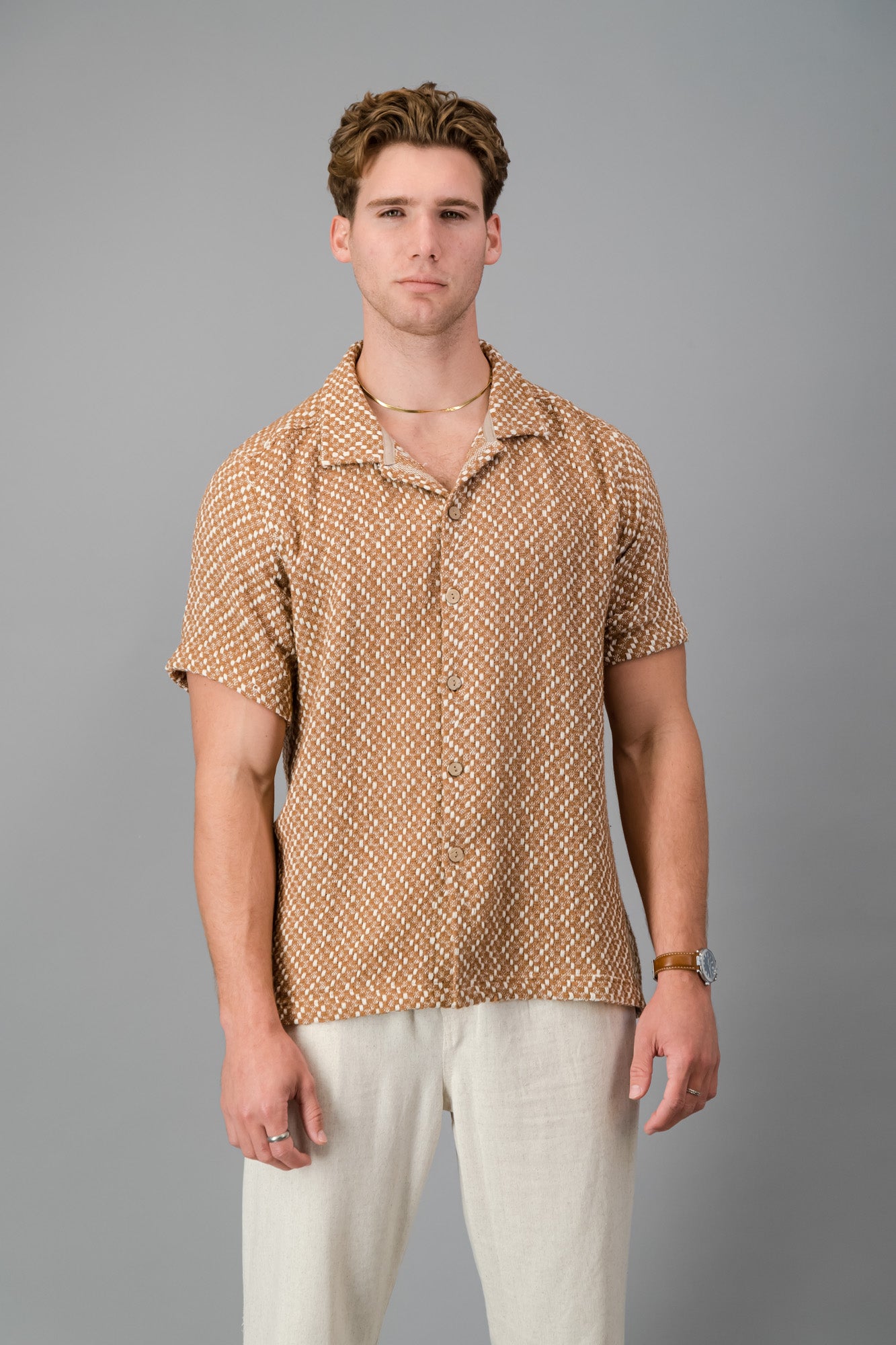 SS Shirt Cotton Hopsack Brown