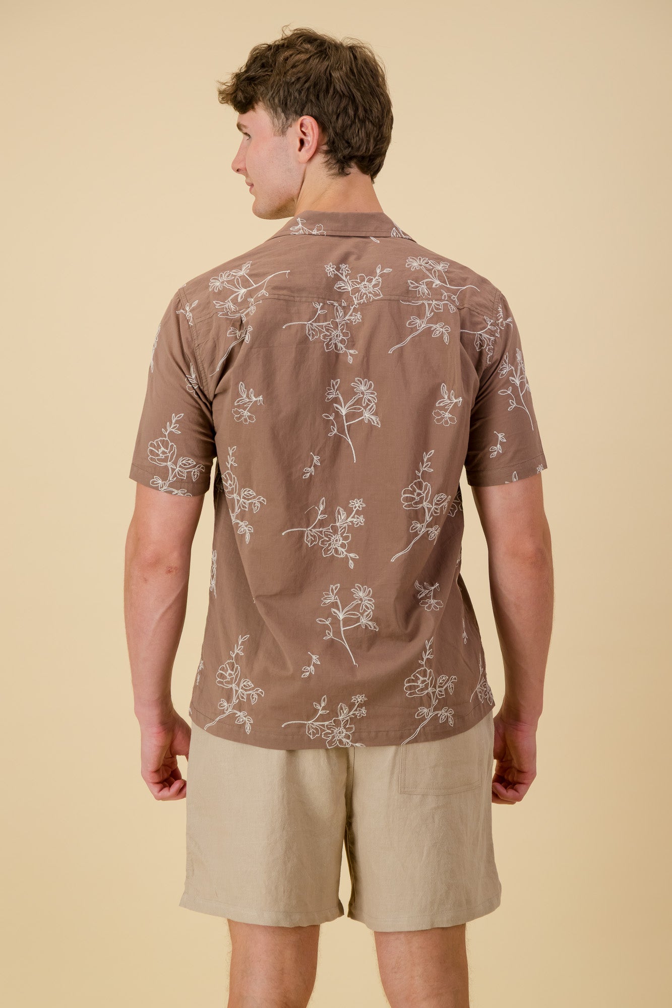 Cotton Voile Shirt Chocolate Floral Embroidery