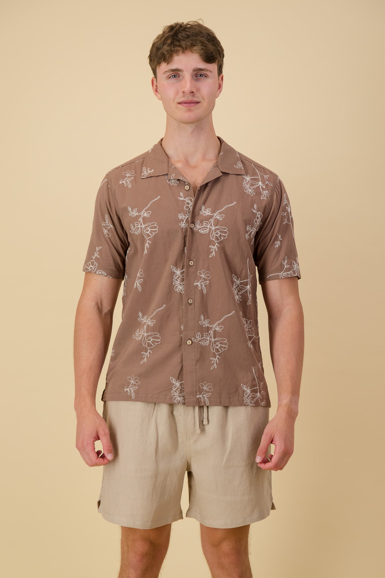 Cotton Voile Shirt Chocolate Floral Embroidery