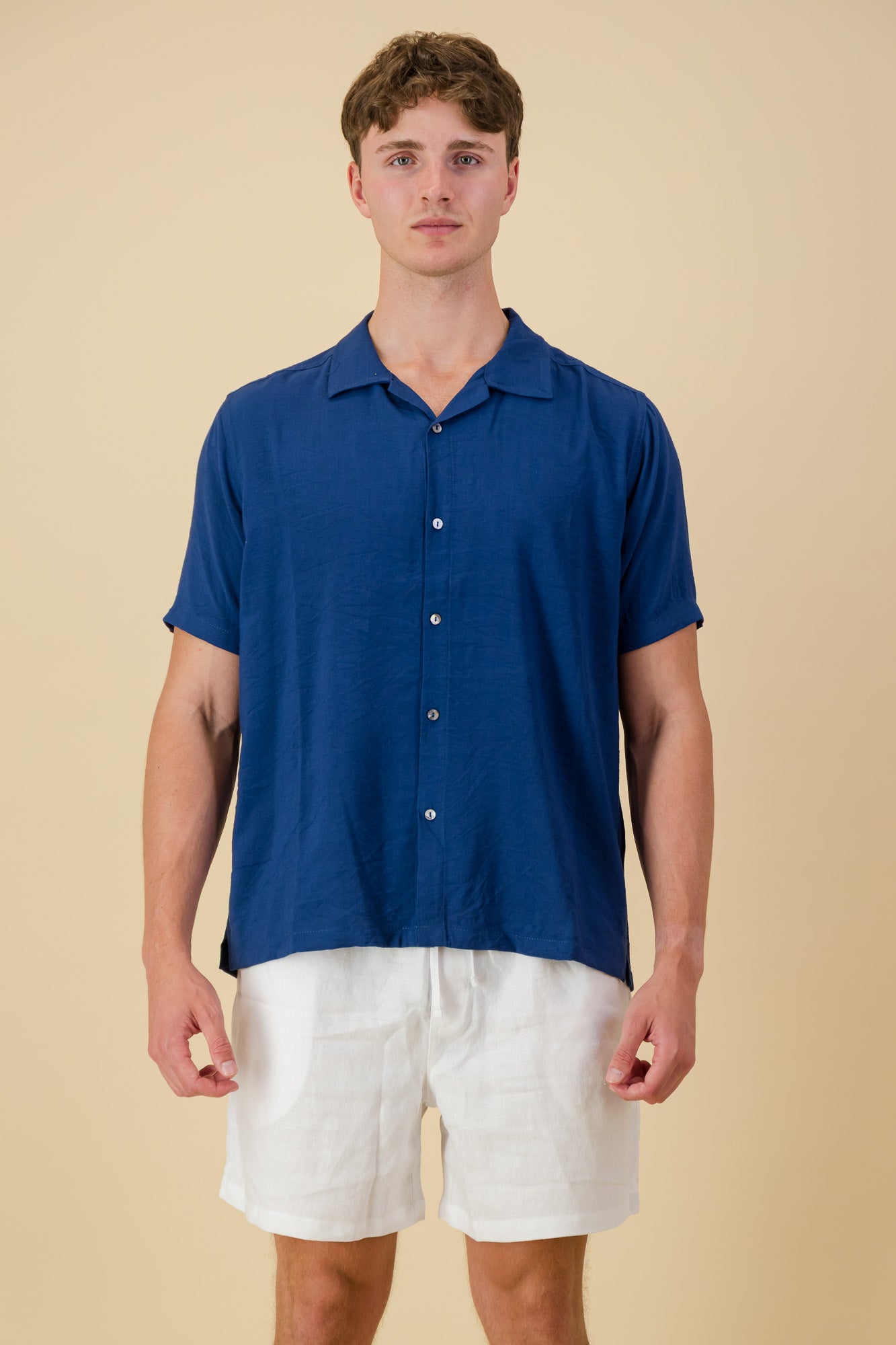 Linen-Look Viscose Shirt Denim