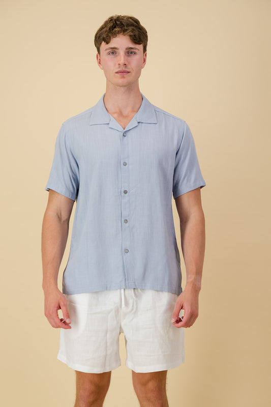 Linen-Look Viscose Shirt Sky