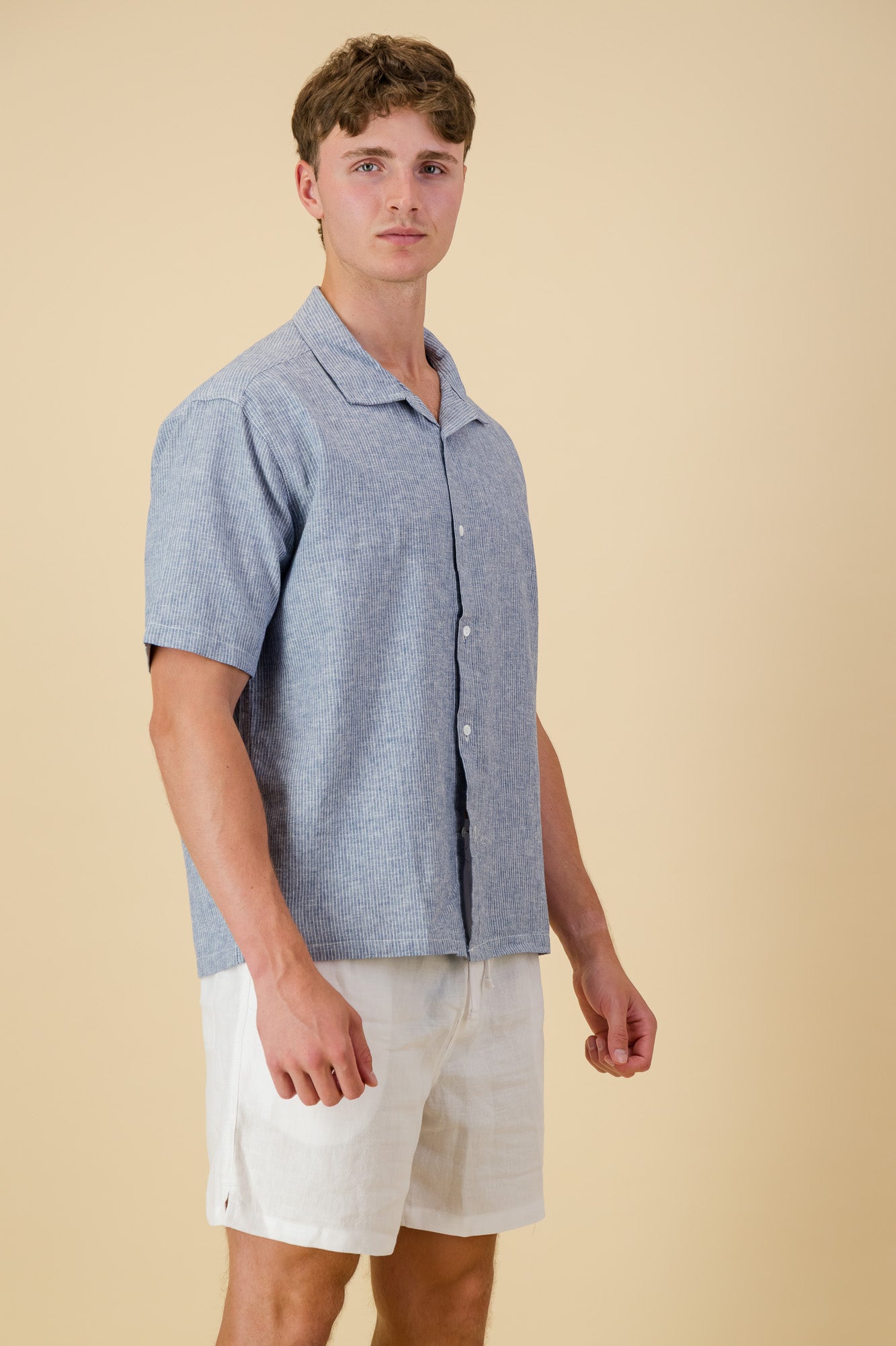 Linen Cotton Shirt Thin Stripe Denim