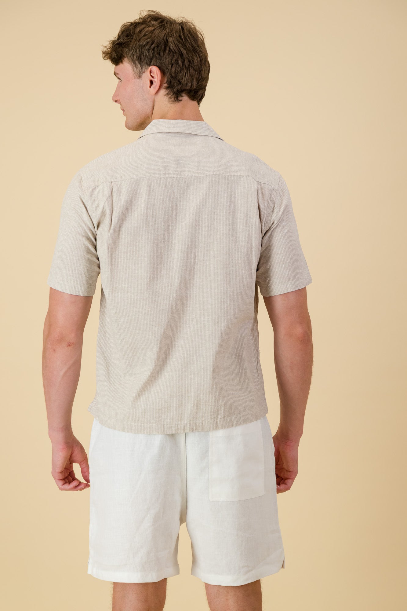 Linen Cotton Shirt Thin Stripe Sand