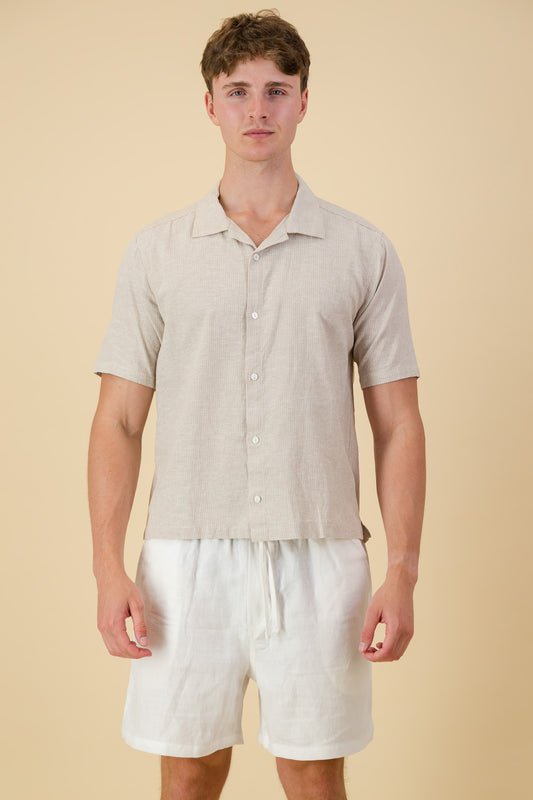 Linen Cotton Shirt Thin Stripe Sand