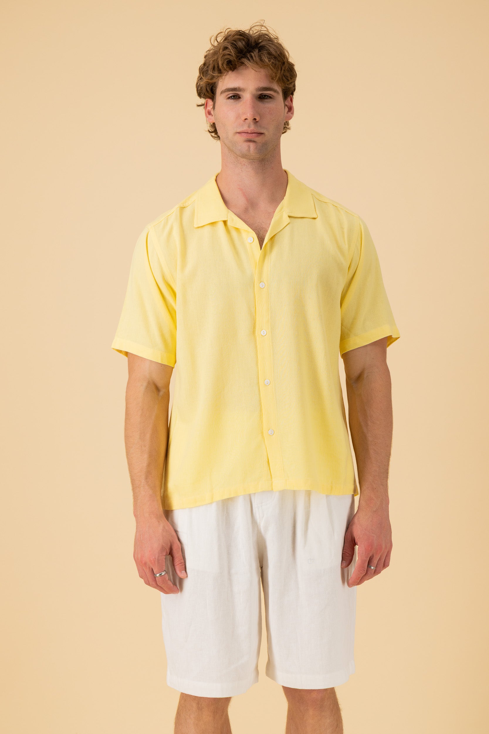 SS Shirt Linen Viscose Lemon, front view