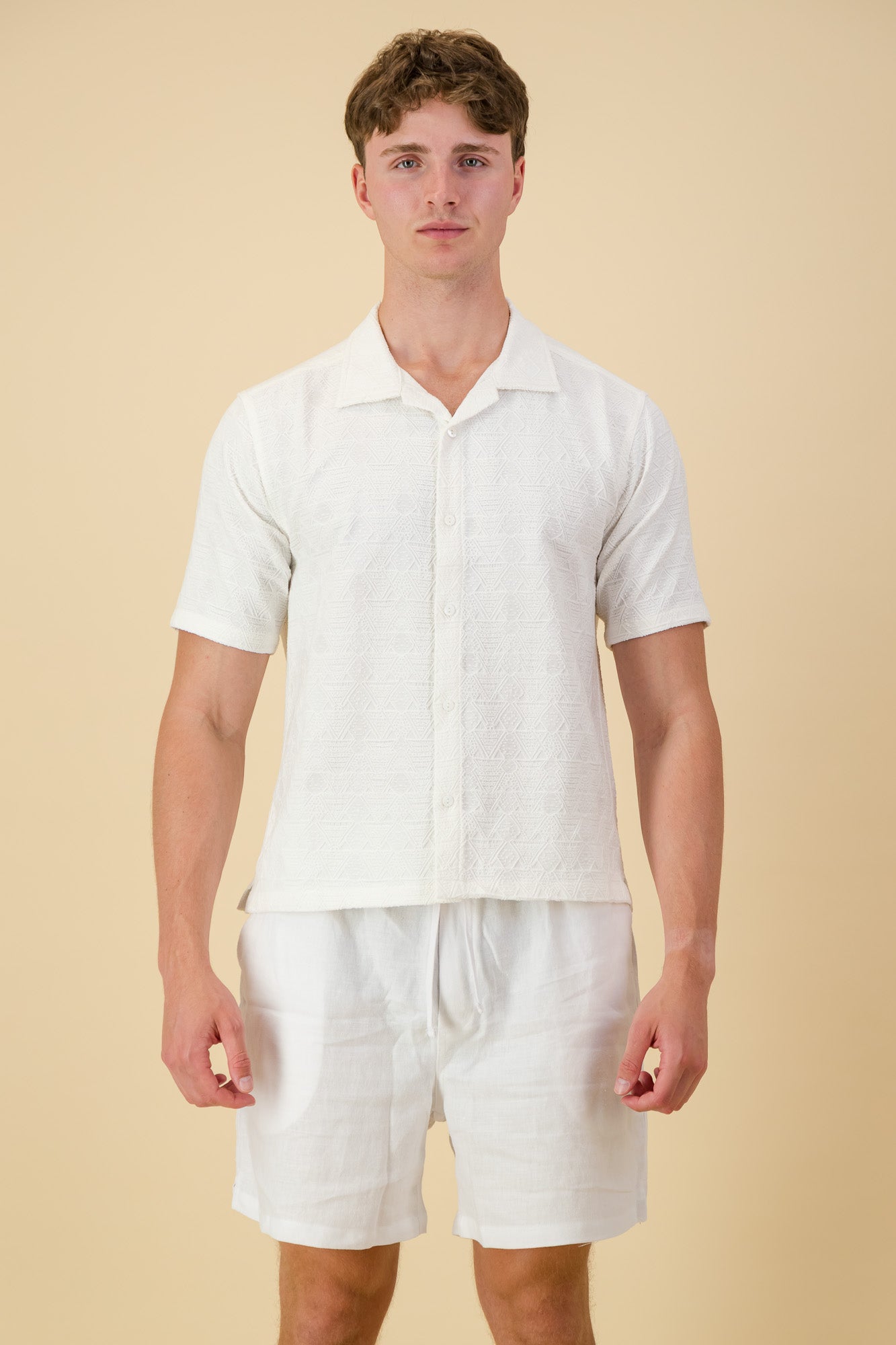 Poly-cotton Shirt Embossed Tribal White