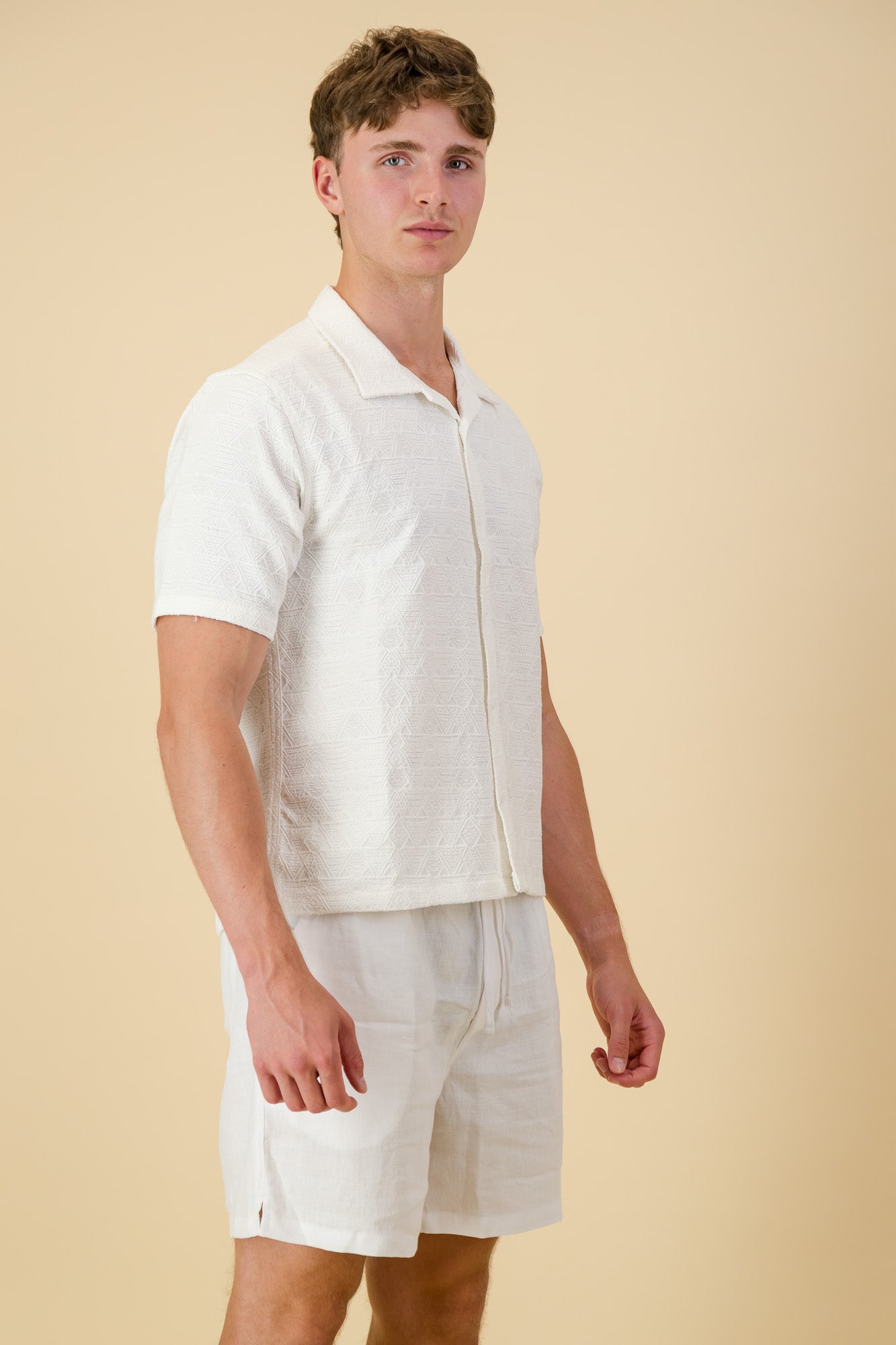 Poly-cotton Shirt Embossed Tribal White