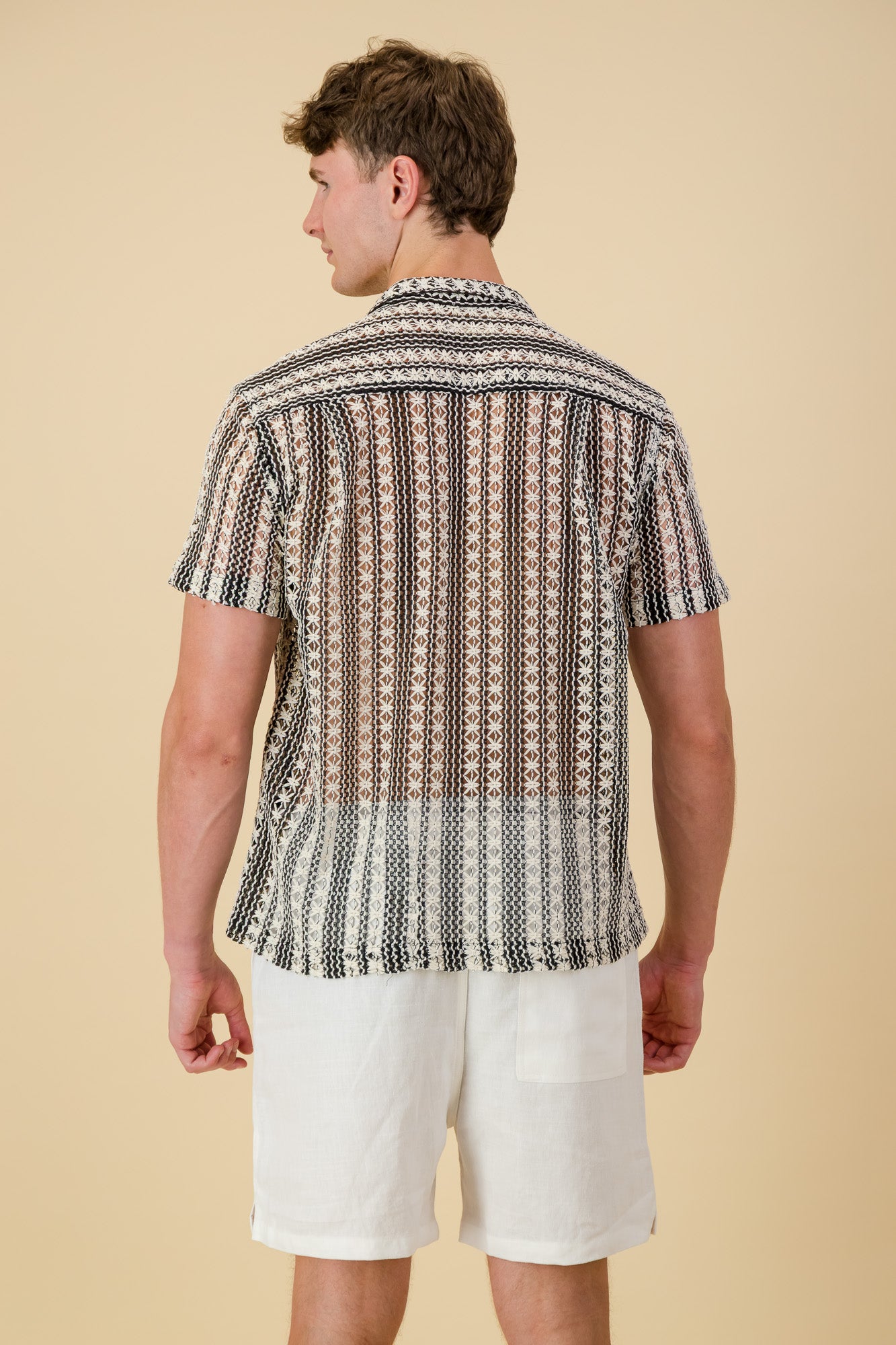 Poly Crochet Shirt Black & Cream Star