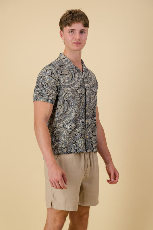Poly Crochet Shirt Dark Paisley