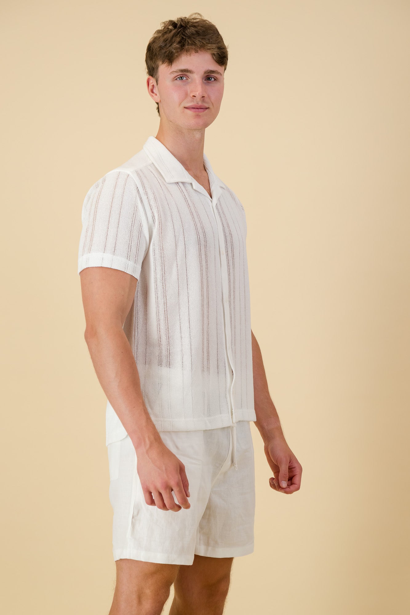 Poly Crochet Shirt White Ladder Lace