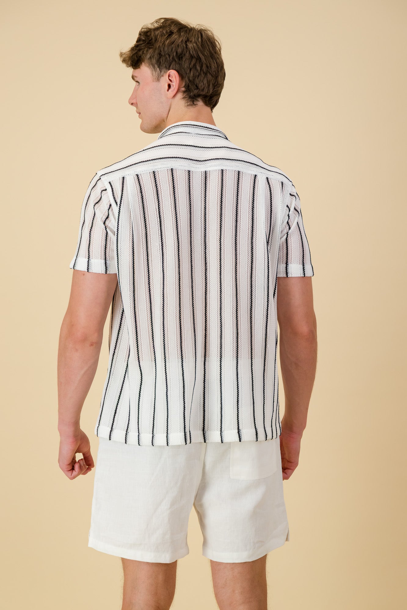 Poly Crochet Shirt Black & White Stripe