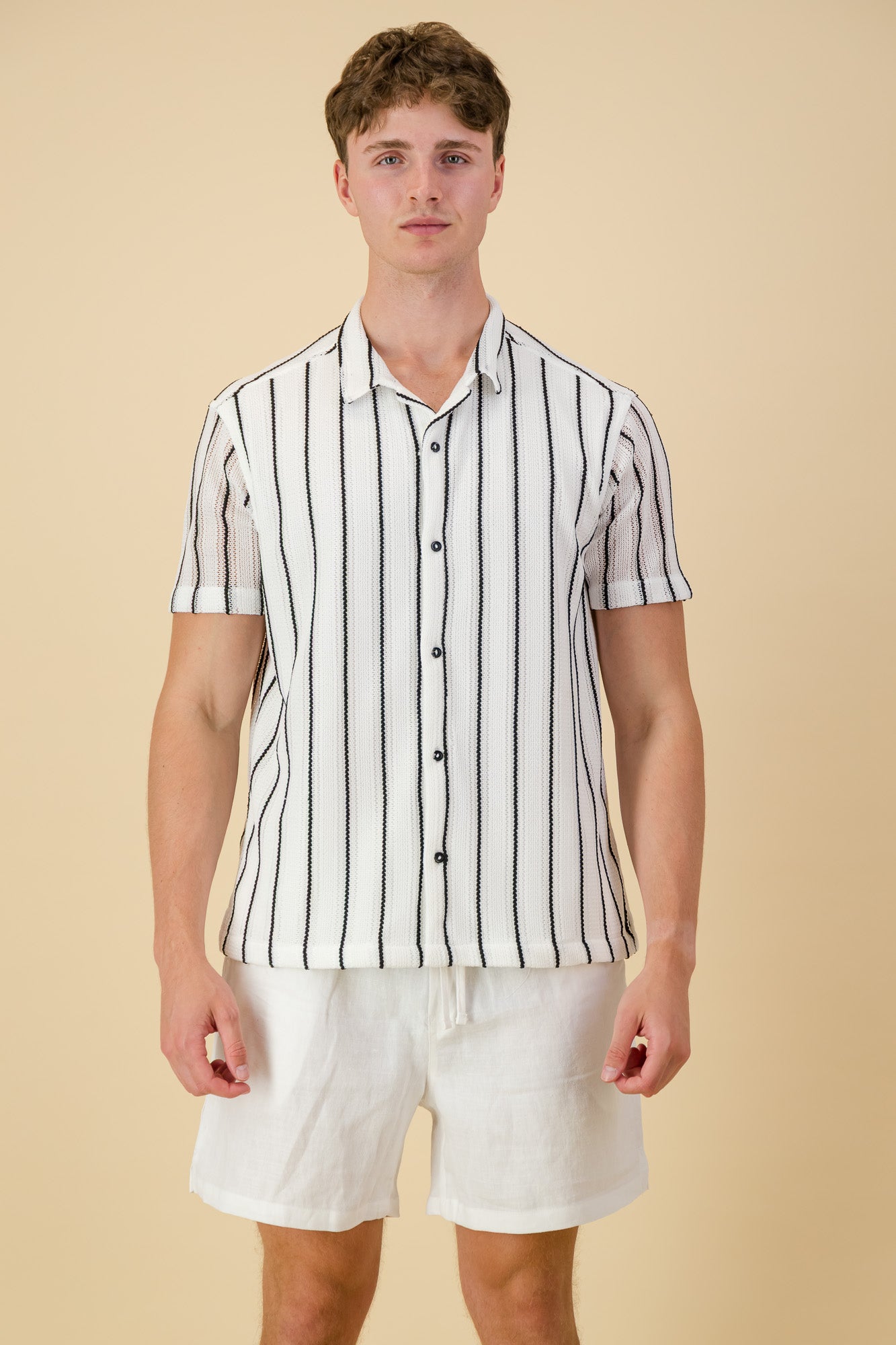 Poly Crochet Shirt Black & White Stripe