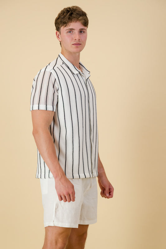 Poly Crochet Shirt Black & White Stripe