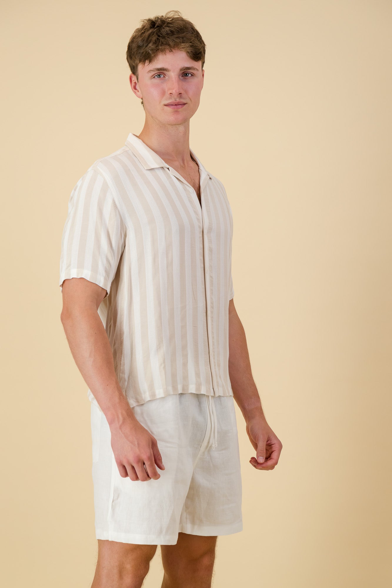 Viscose Shirt Mesh Sand Stripe