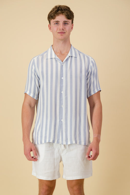Viscose Shirt Mesh Sky Stripe