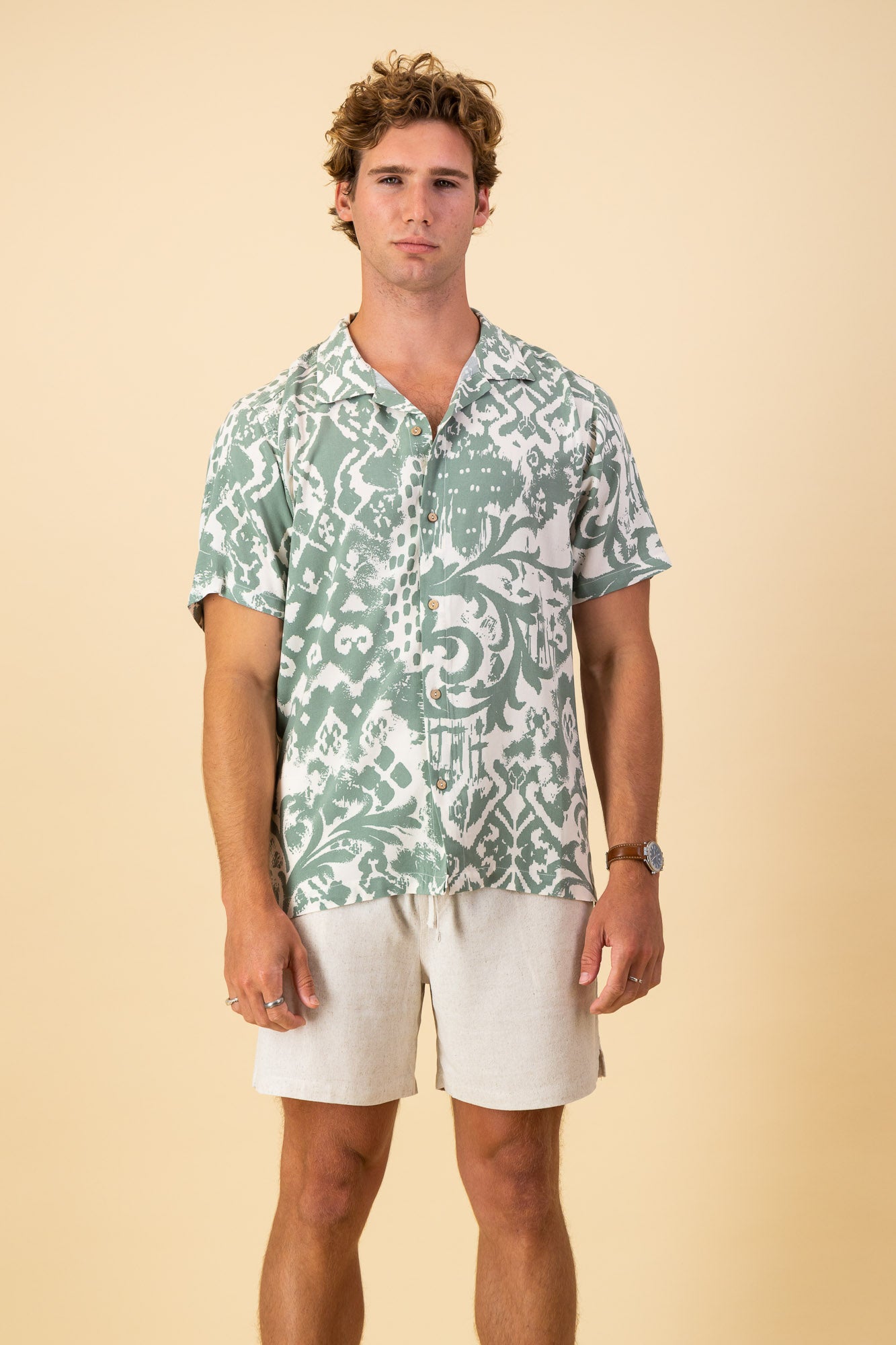 Smokey Green Aztec Viscose SS Shirt