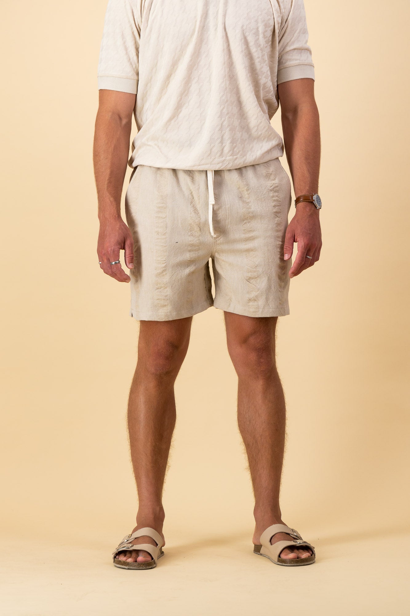 Cotton Shorts Sand Surface Interest Stripe