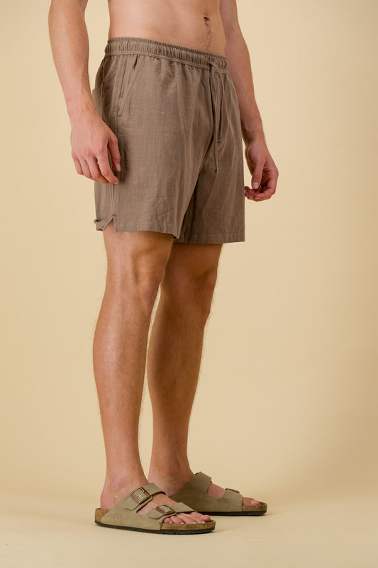 Cotton Shorts Taupe Slub
