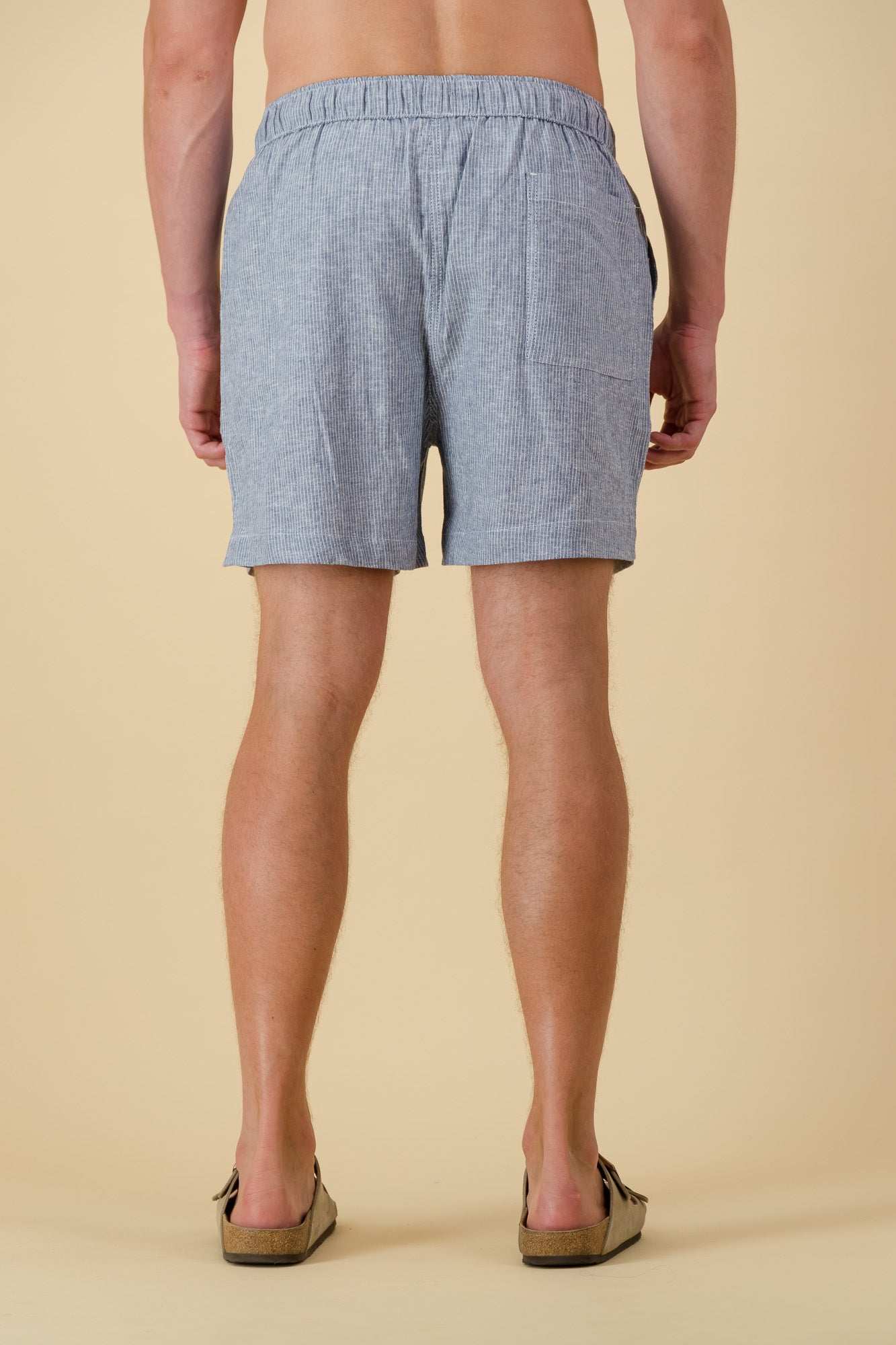 Linen Cotton Shorts Thin Stripe Denim