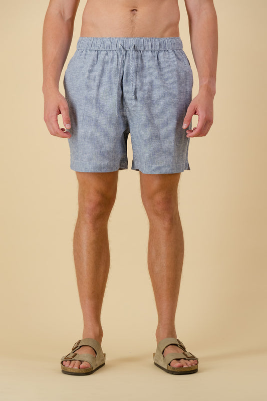 Linen Cotton Shorts Thin Stripe Denim