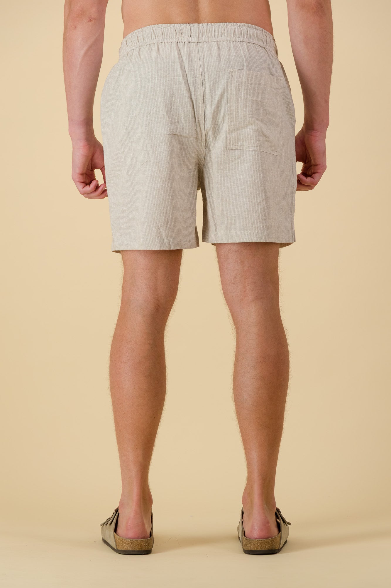 Linen Cotton Shorts Thin Stripe Sand