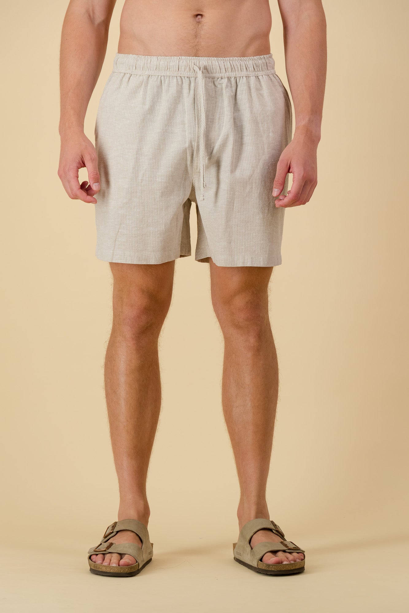 Linen Cotton Shorts Thin Stripe Sand