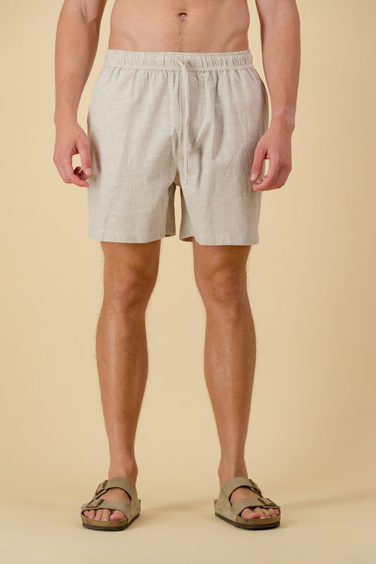 Linen Cotton Shorts Thin Stripe Sand
