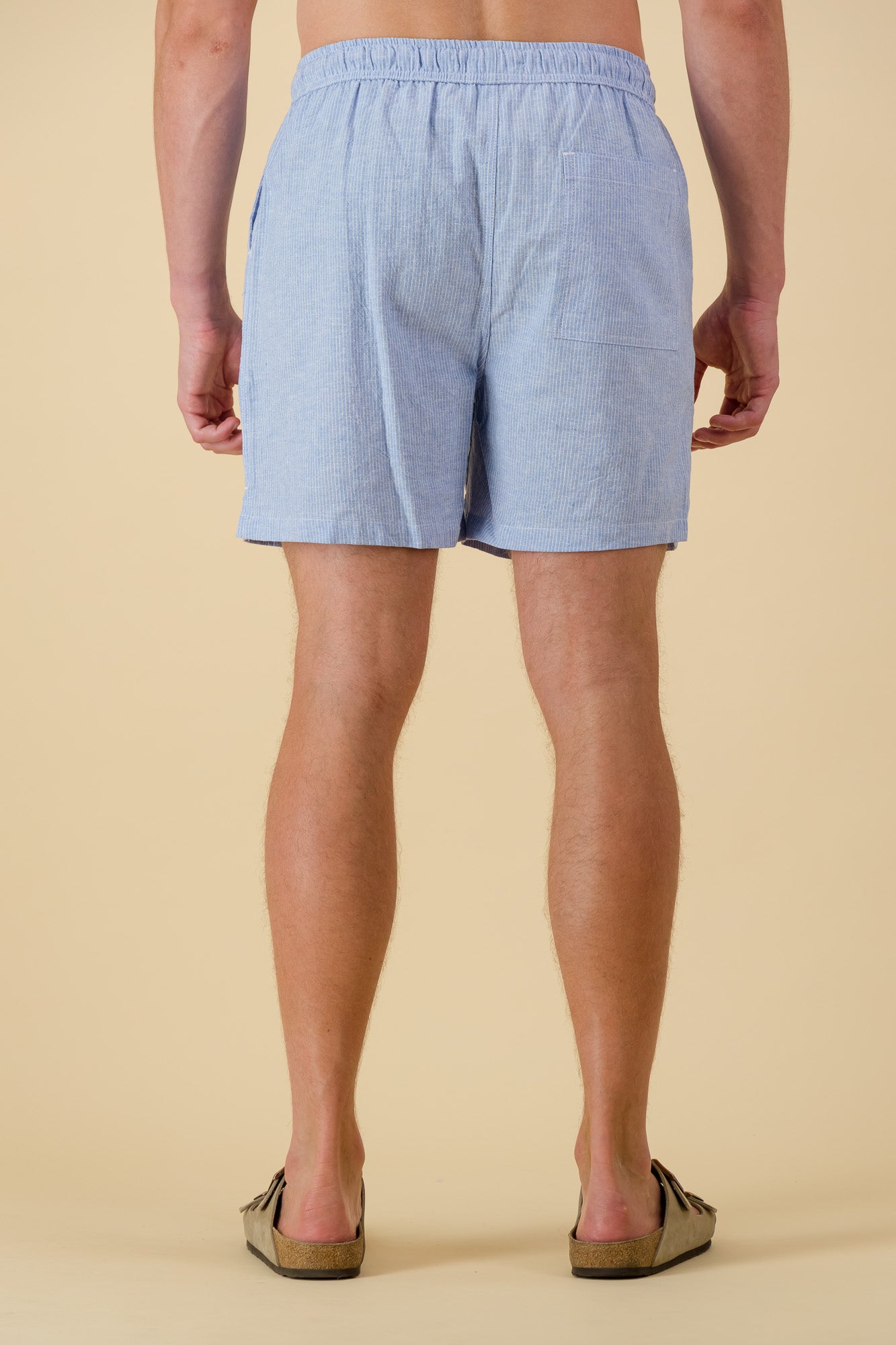 Linen Cotton Shorts Thin Stripe Sky