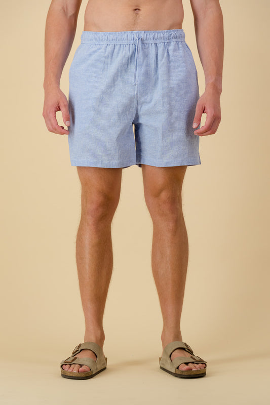 Linen Cotton Shorts Thin Stripe Sky