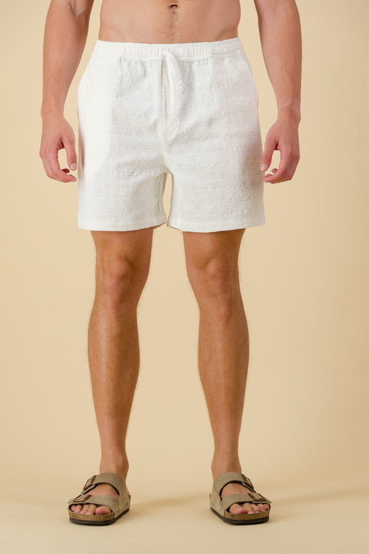 Poly-cotton Shorts Embossed Tribal White