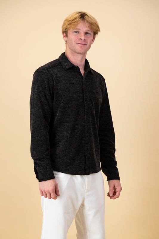 LS Shirt Black Rib Knit
