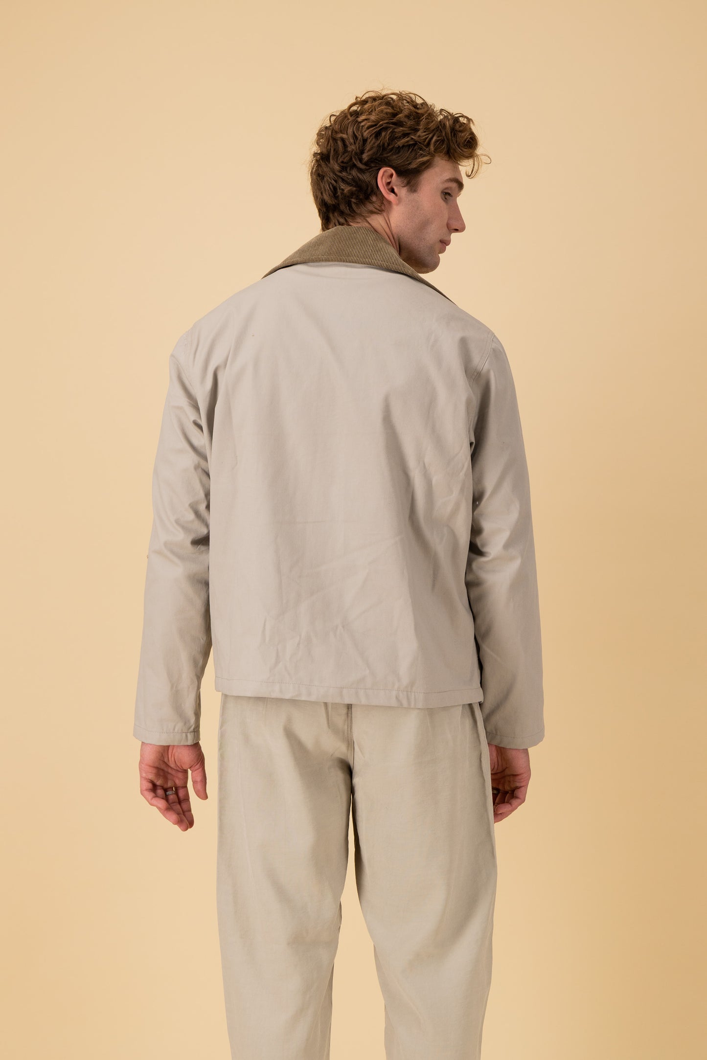 Barber Jacket Cotton Twill Stone, back view