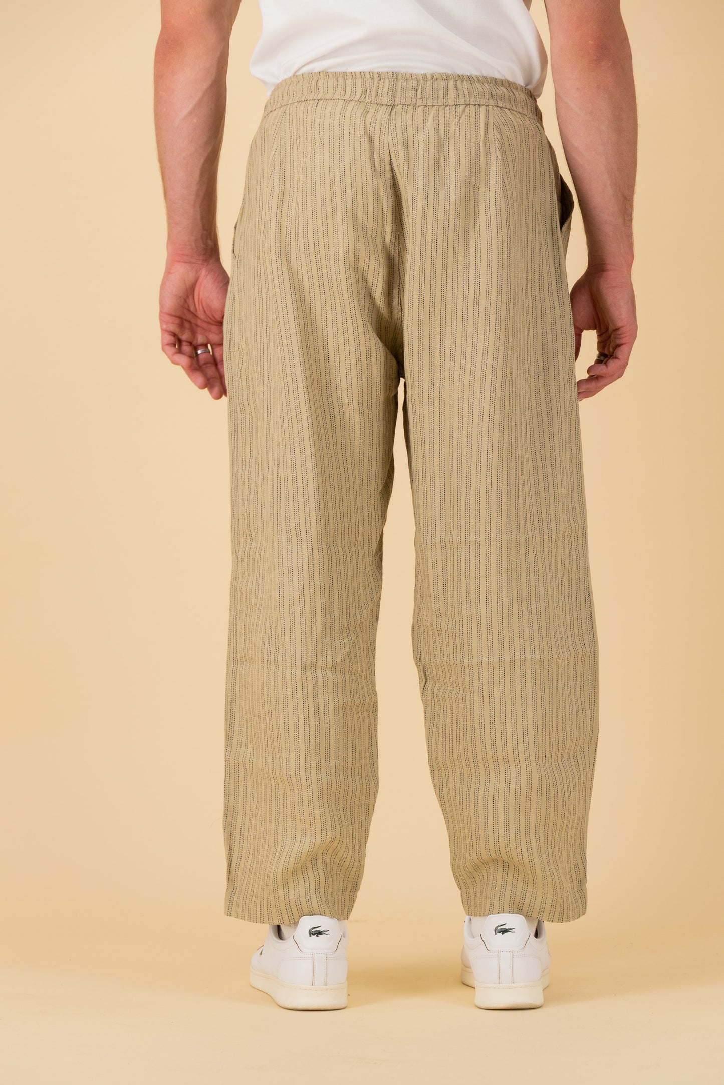 Barrel 100% Linen Sand Ticking Stripe, back view