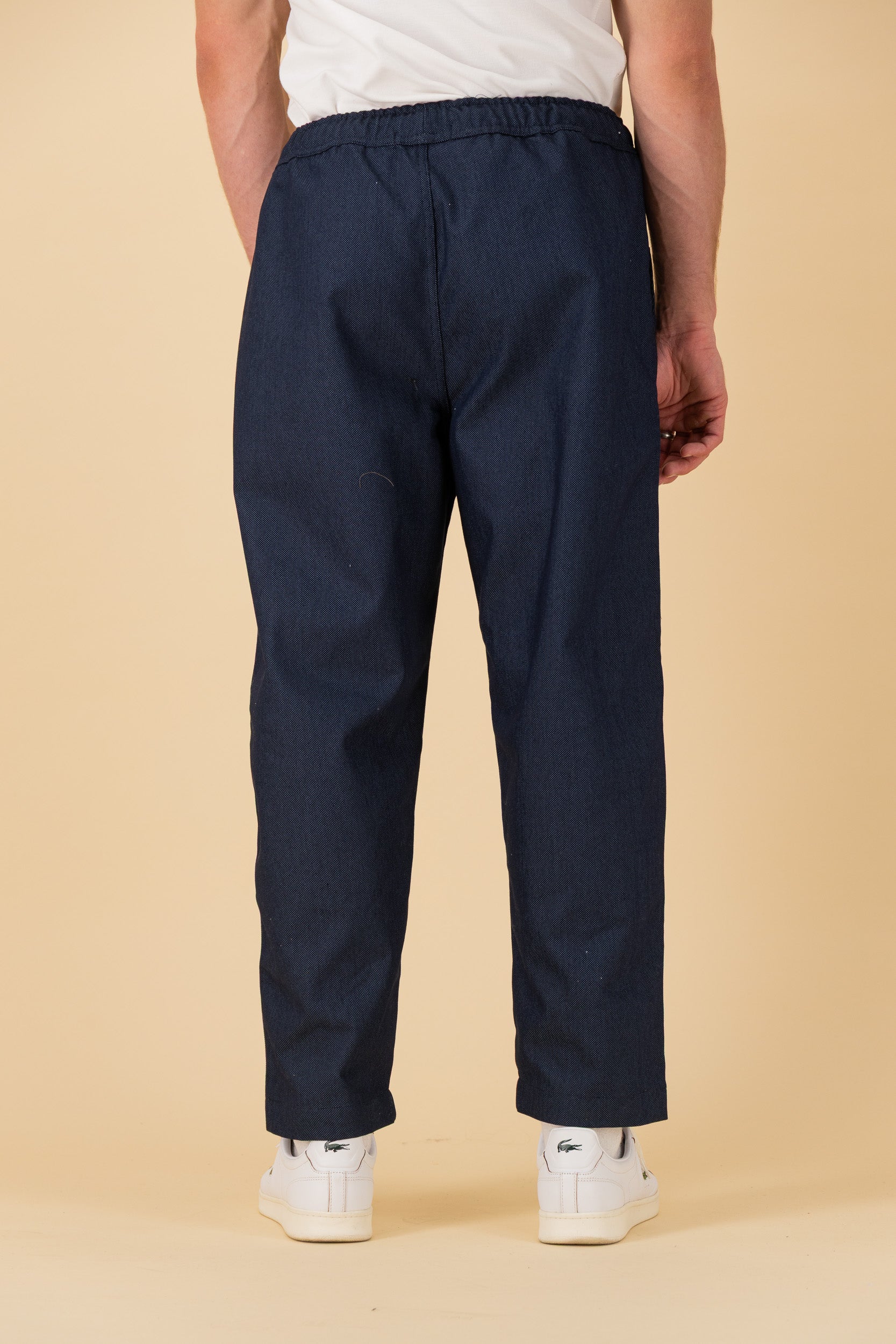Barrel Cotton Twill Birds Eye Denim, back view