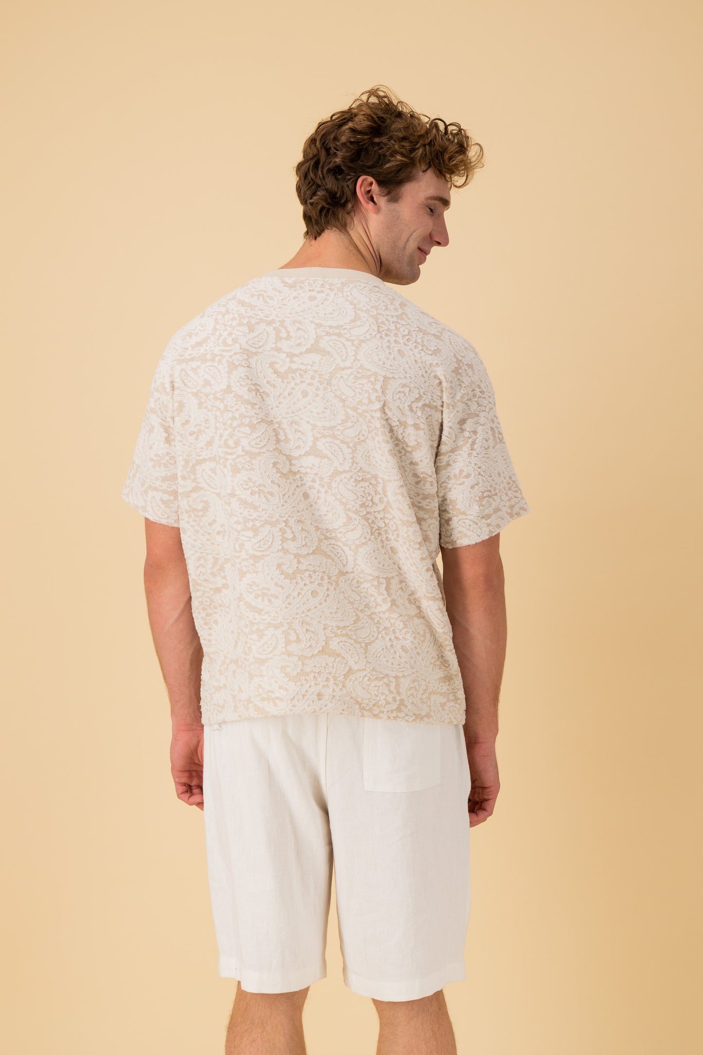 Boxy T-Shirt Cotton Fleece Paisley Cream, back view
