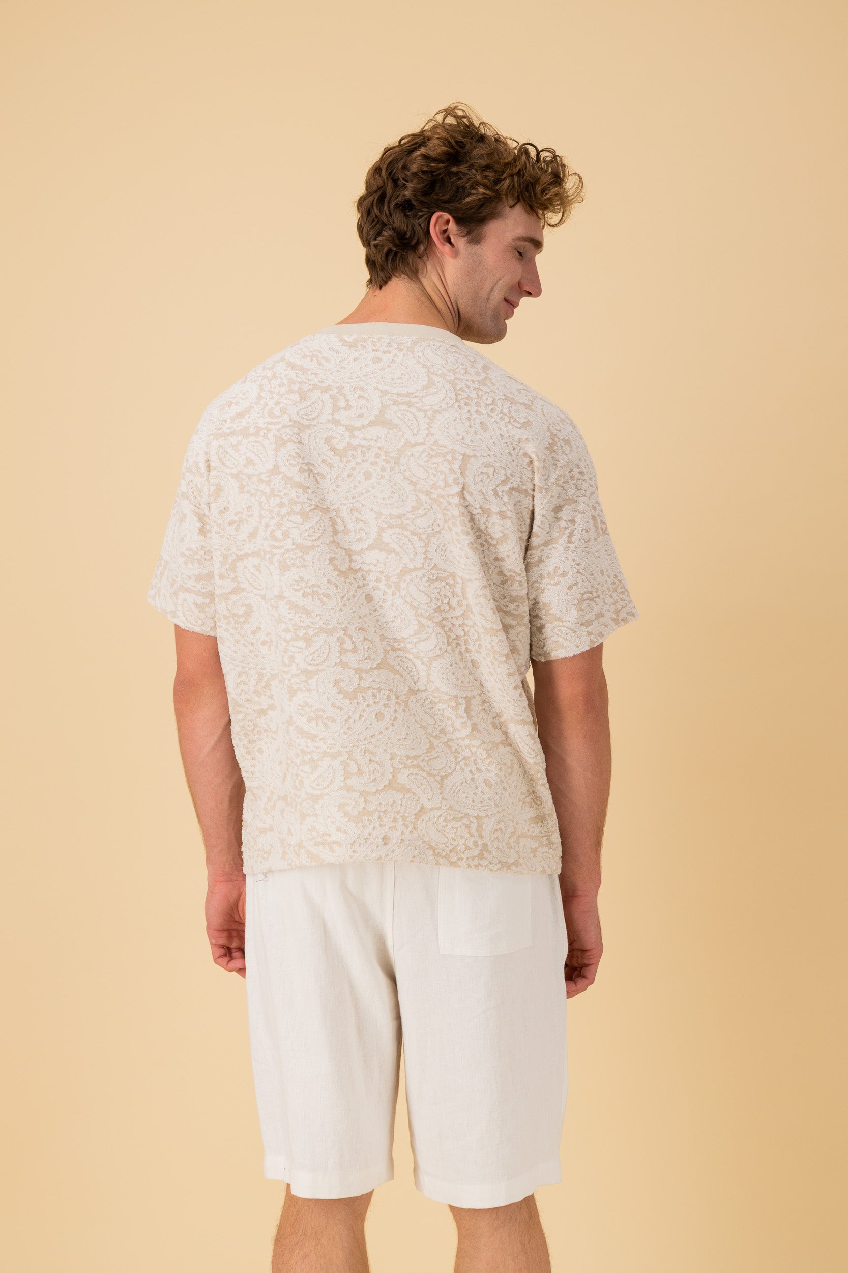 Boxy T-Shirt Cotton Fleece Paisley Cream, back view