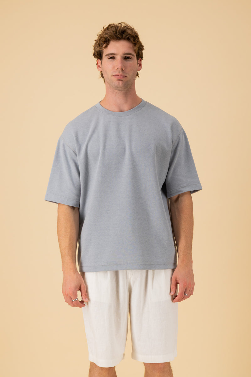 Boxy T-Shirt Cotton Fleece Storm Blue, front view