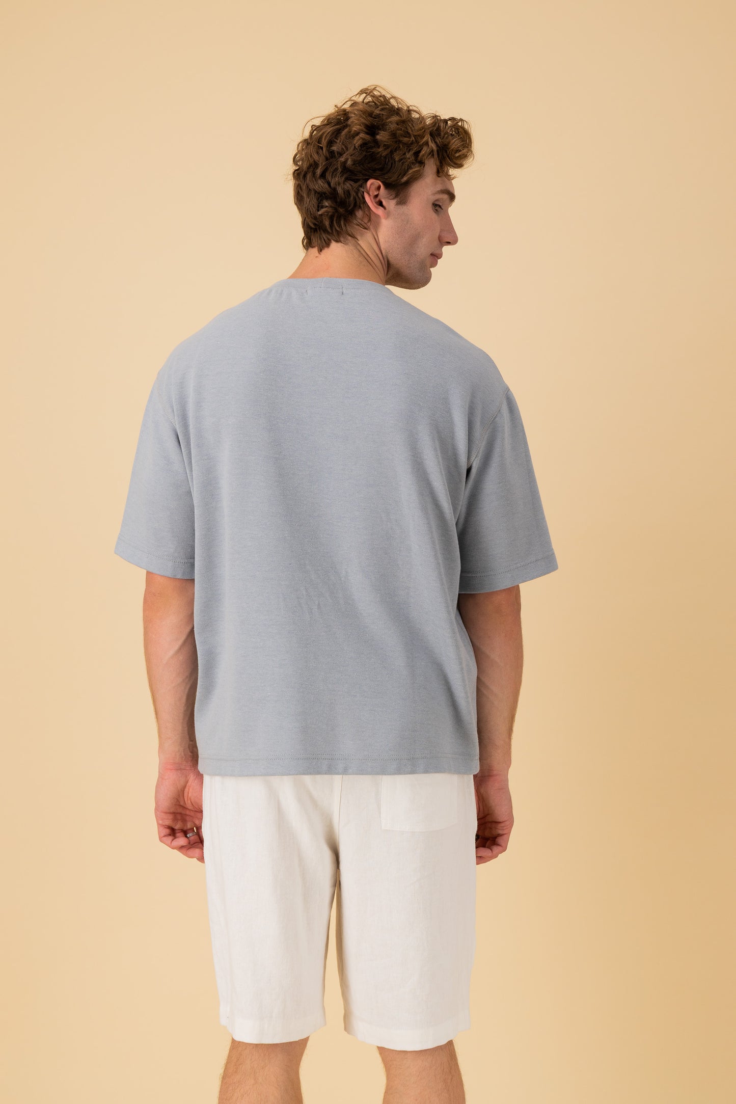 Boxy T-Shirt Cotton Fleece Storm Blue, back view