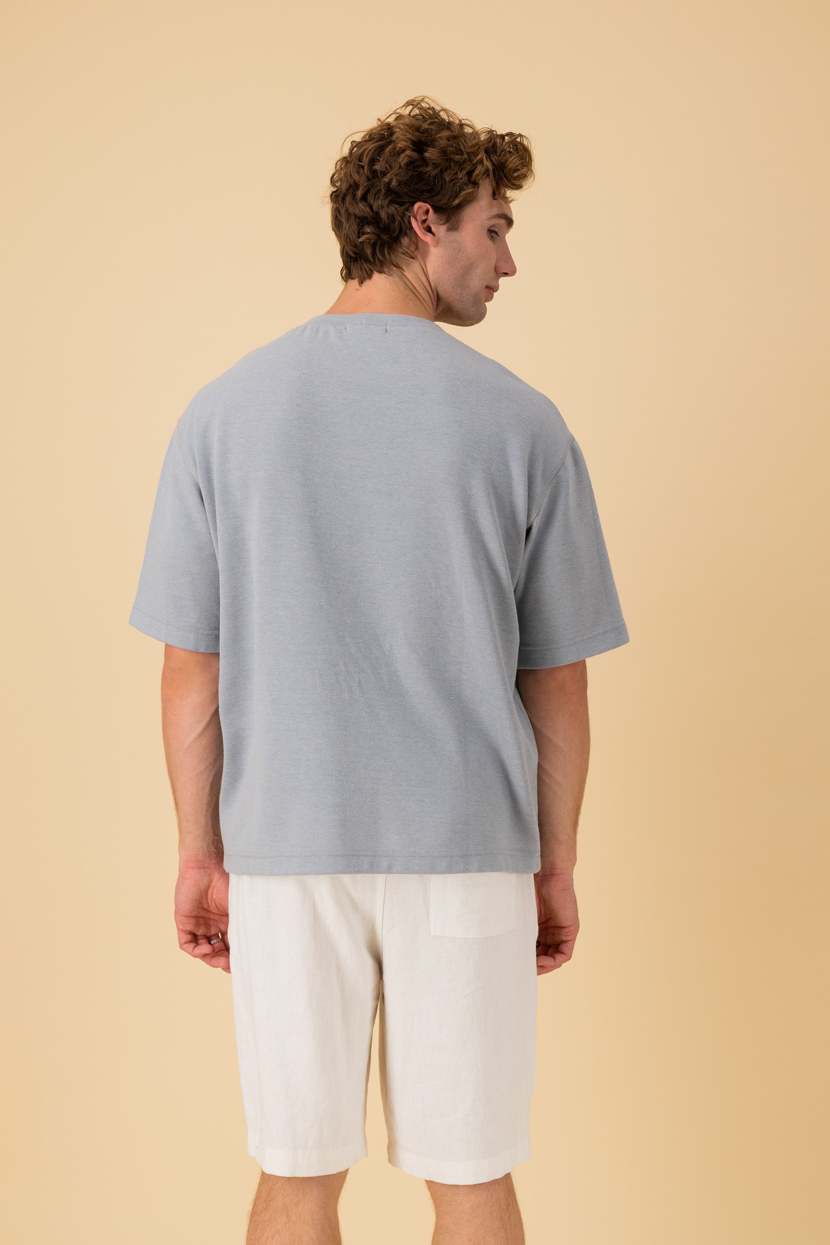 Boxy T-Shirt Cotton Fleece Storm Blue, back view