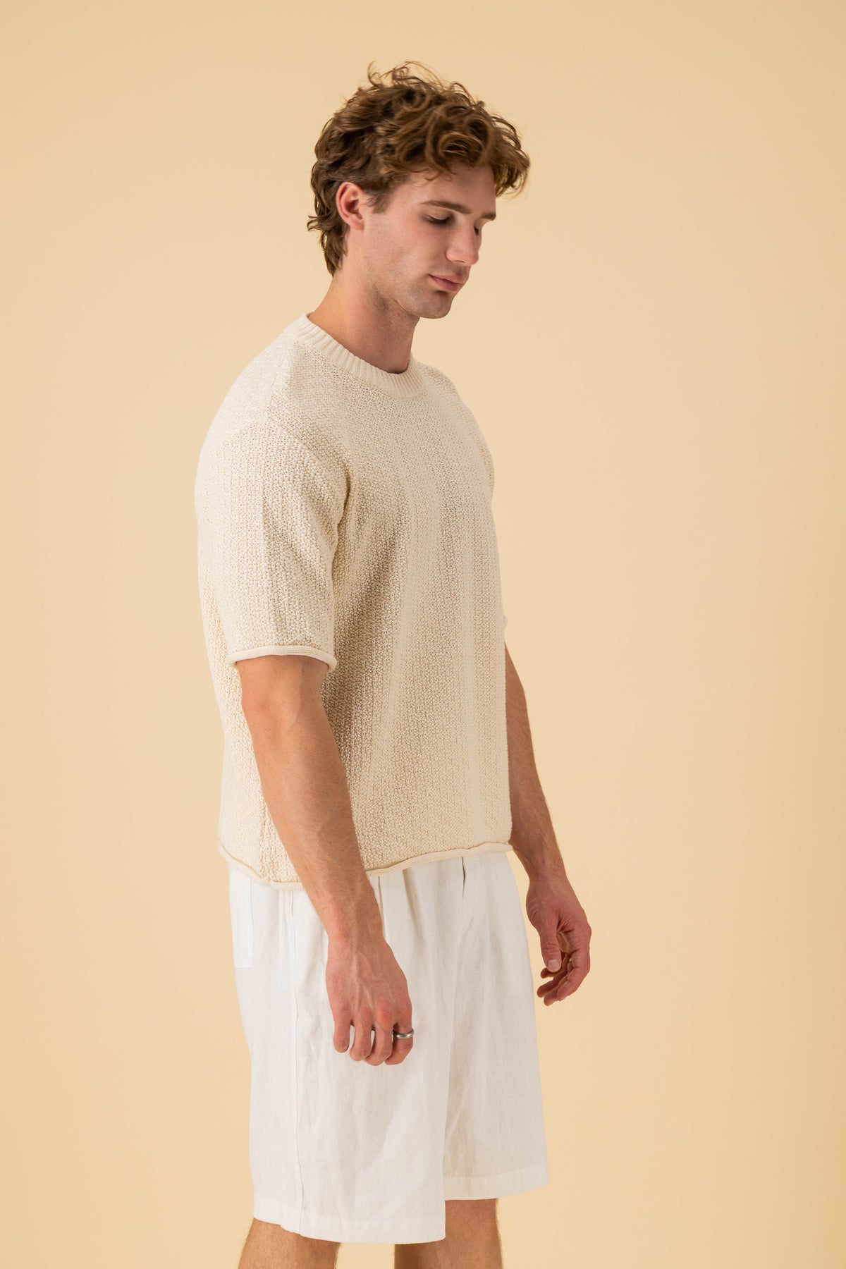 Boxy T-Shirt Cotton Knitwear Cream, side view