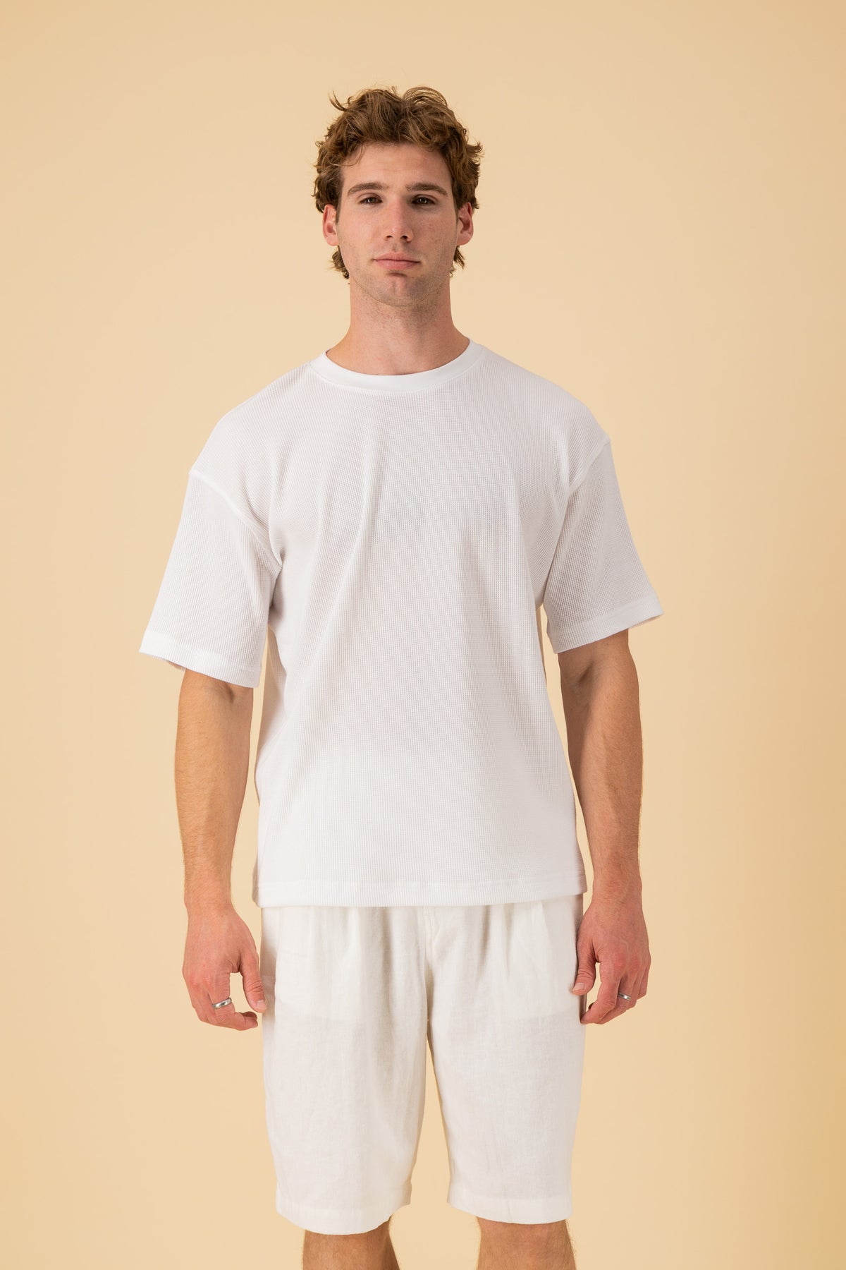 Boxy T-Shirt Cotton Waffle White, front view