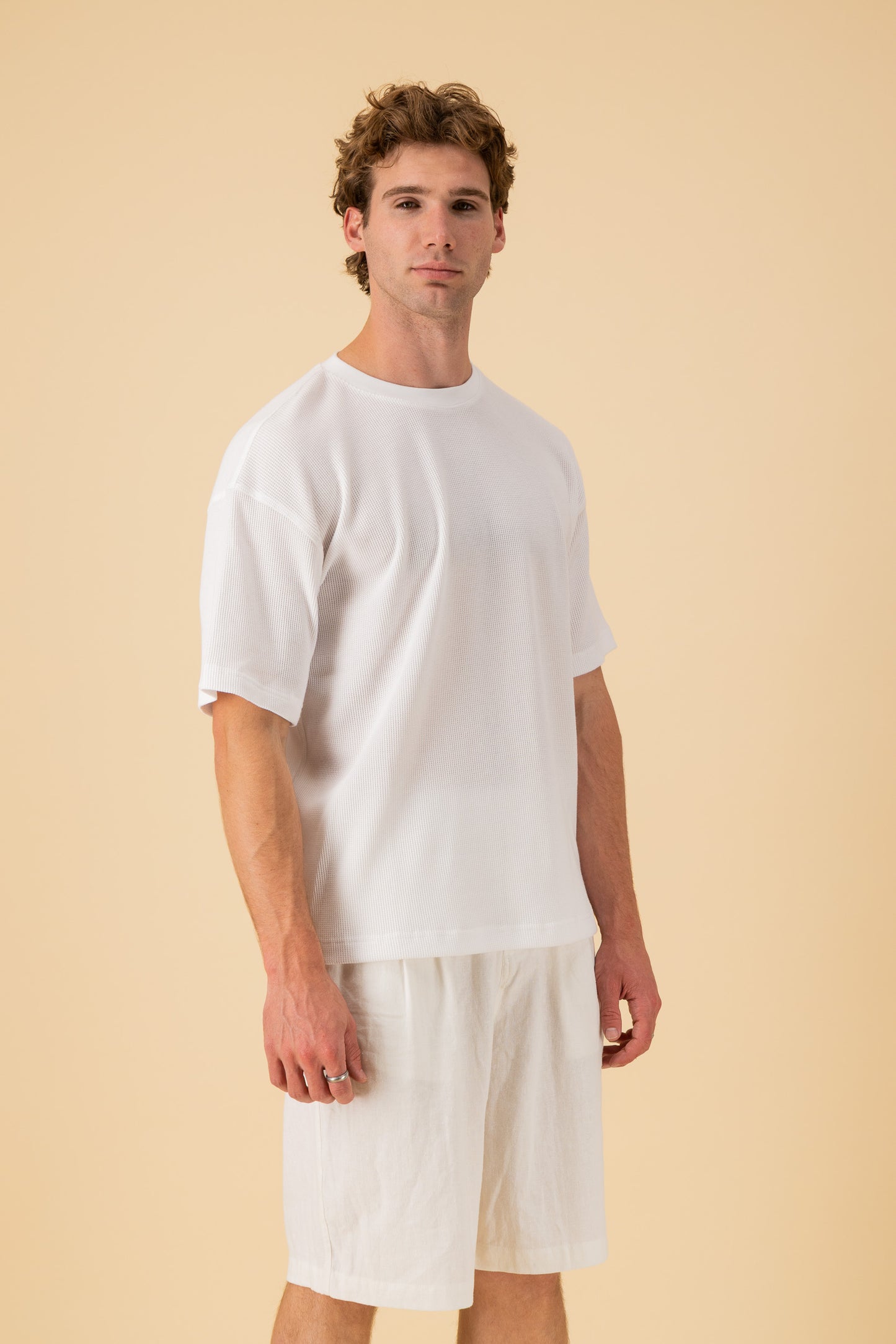 Boxy T-Shirt Cotton Waffle White, side view