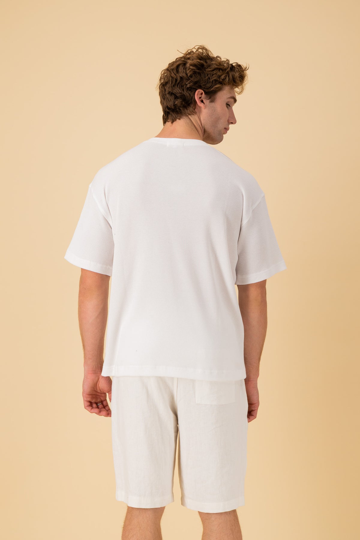 Boxy T-Shirt Cotton Waffle White, back view